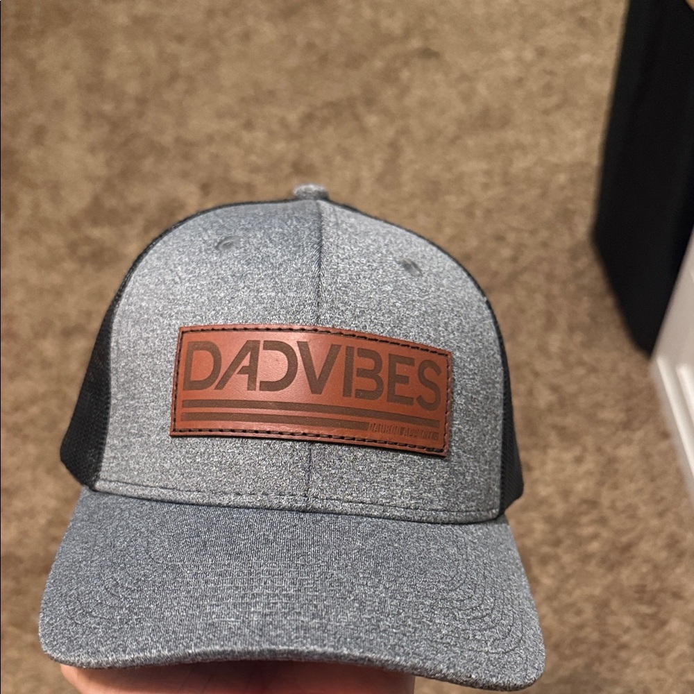 Dad Vibes Men's Trucker Hat - Gray with Brown Patch